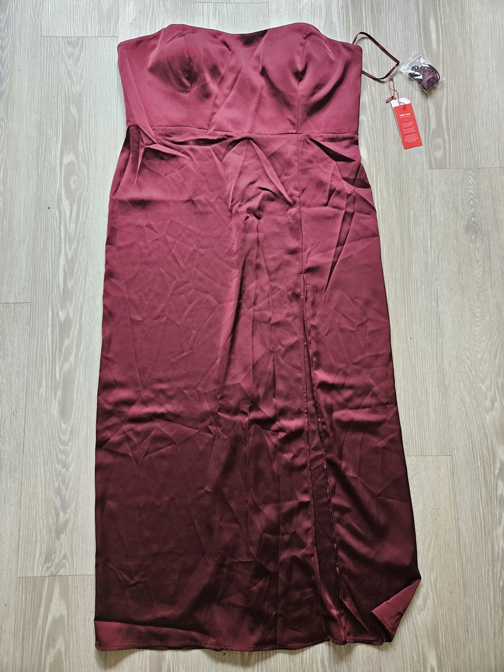 Strapless Satin Maxi Dress in Deep Wine